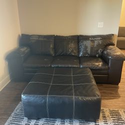 2 Leather Couches + Matching Ottoman