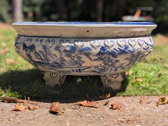 Large Blue and White Ceramic Planter Bowl