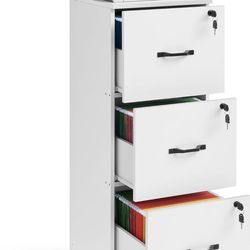 3-Drawer Vertical File Cabinet, Filing Cabinet for Home Office, Printer Stand, with 3 Lockable Drawers, Adjustable Hanging Rail, for A4 and Letter-Siz