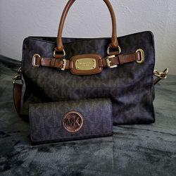 brown micheal kors bag & wallet