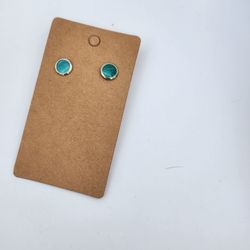 Turquoise Blue Stone Stud Earrings – Gold Tone