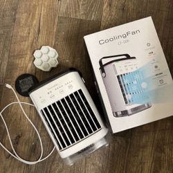 Personal Air Conditioner Cooling Fan,  4 Wind Speed, 7 Color Light, 2 Cool Air Spray, and 2-8H Timer, Ice Cube Tray. DESKTOP