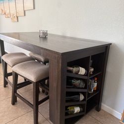 Dining Room Table  With Shelves And Stools 