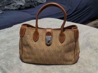 Dooney & Bourke Signature DB Logo Canvas Small Satchel / Turnlock Tote – Tan & British Tan