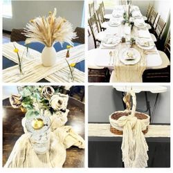  Beige Cheesecloth Table Runner 6FT Boho Gauze Fabric Table Runner Vintage Rustic Sheer Runners for Wedding Party Bridal Baby Shower Long Table Decora