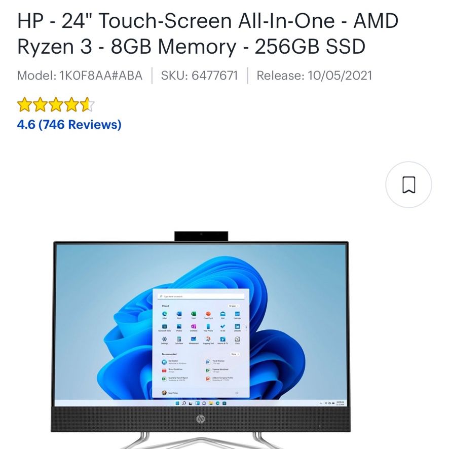 Computer Desk Too  HP - 24" Touch-Screen All-In-One - AMD Ryzen 3 - 8GB Memory - 256GB SSD