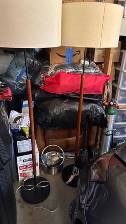 Pair of Floor Lamps with Drum Shades