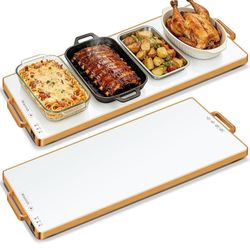 32” Electric Warming Tray Buffet Server w/ Thermostat – White & Gold