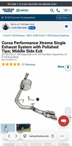 F150 corsa exhaust middle side exit 2021-present