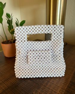 Vintage Delill White Large Beaded Purse-Italy 1967