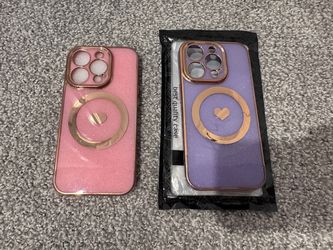 *Lot of 2 Mgqiling Brand Glitter Heart iPhone 15 Pro Phone Covers