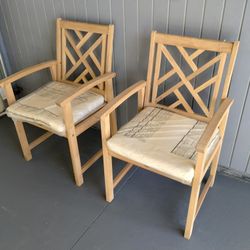 2 outdoor patio wood garden chairs with cushions