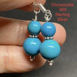 Chrysocolla Genuine Stone .925 Sterling Silver Earrings