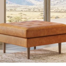 Poly And Bark Napa Large 35x35 Square Cognac Leather Ottoman 