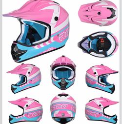1359W -Roozo Youth Kids Dirt Bike Helmet DOT Approved, Full Face Motocross set includes Storage bag, ultra-light design, helmet, adjustable visor and