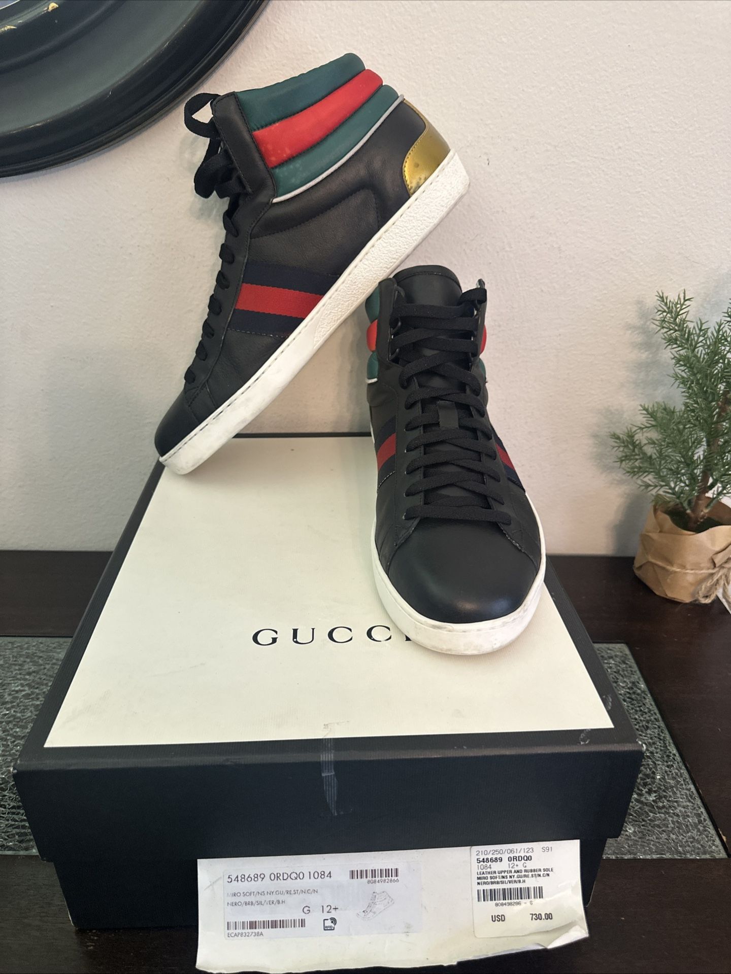 Gucci Ace High-top Sneakers Size 12.5US Black Multicolor