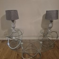 glass coffee table end tables and lamps