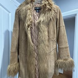 Brown Beige Leather Jacket - Size Small