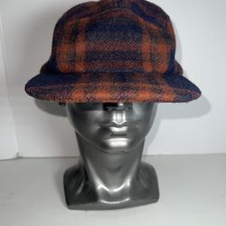 Filson Plaid Wool 5-Panel Camp Hat Leather Strap Cap