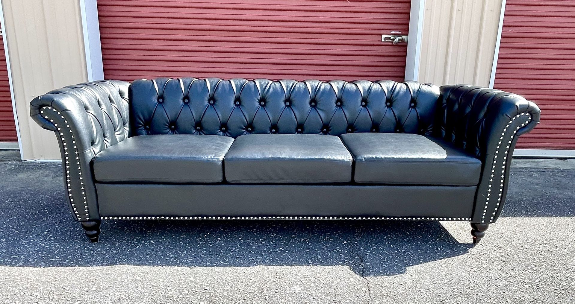 Chesterfield Tufted Faux Leather Sofa