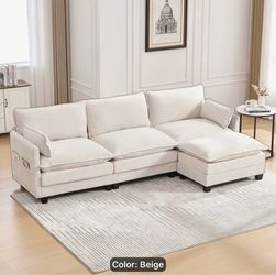 New 📦Beige Corduroy Sectional Sofa with Chaise