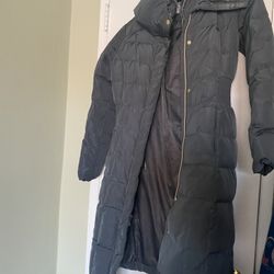 Cole Haan Women's Knee Length Hooded Quilted Down Coat