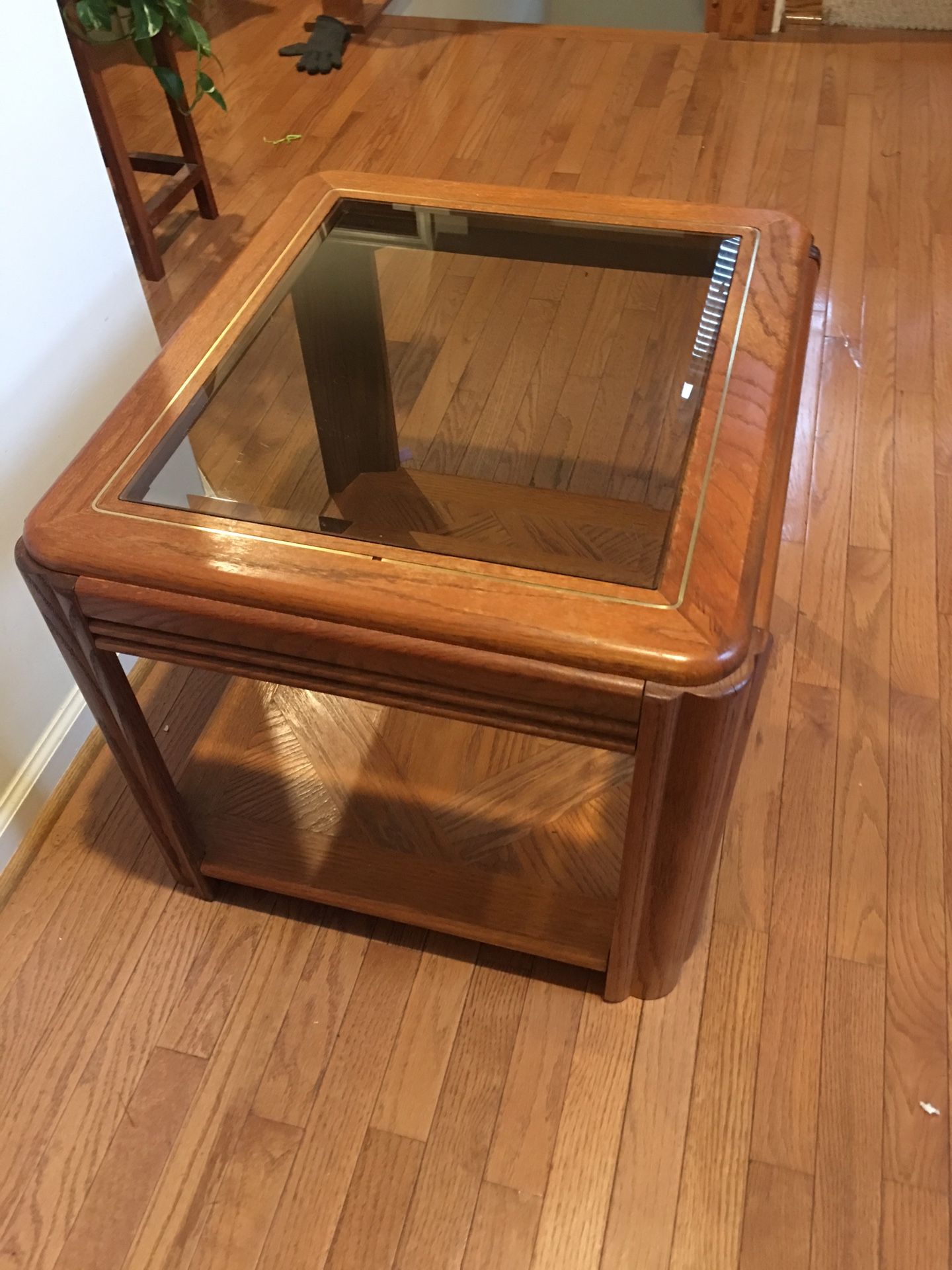 Antique Wood and Tinted Glass End Table