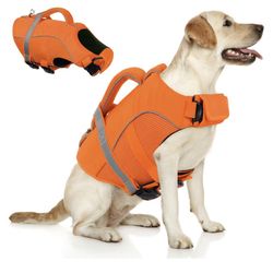 Dog Life Vests for Boating, Pet Lifesaver with Superior Buoyancy and Rescue Handle, Doggy Swimming Vest for X-Large Dogs（Orange,XL