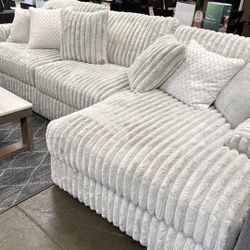 Plush Cloud Channel Tufted Sectional – Modern Luxury in Soft Grey 