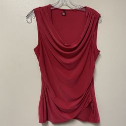 Women’s TAHARI Polyester/Spandex, Sleeveless Red Draped, Neckline Ruched, Top Blouse… Size Medium
