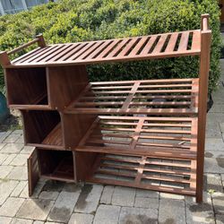 SHELF WITH SIDE BINS ----RUSTIC LOG LEG TABLE 