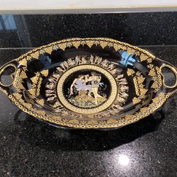 Rare Exquisite Tinas Handmade 24K Gold Greek Mythology Porcelain Oval Bowl 14”