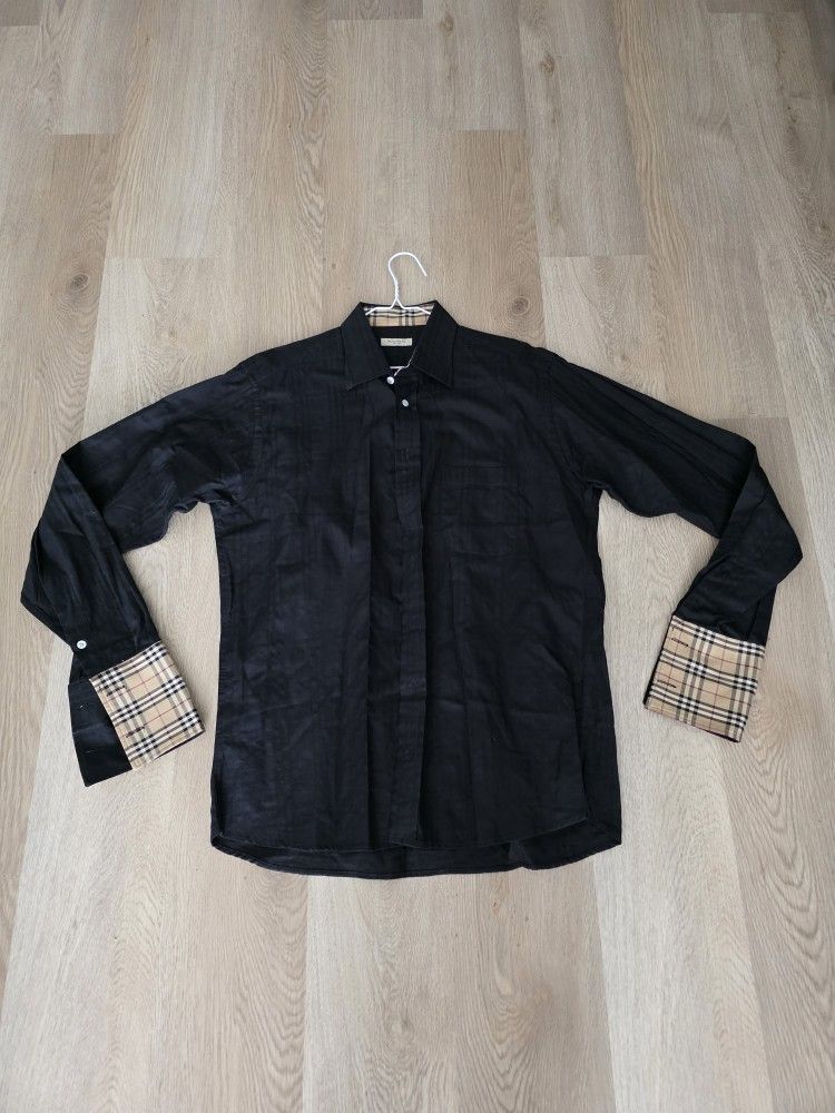 New Authentic BURBERRY dress Shirt Black Nova Check Long Sleeve SIZE Large