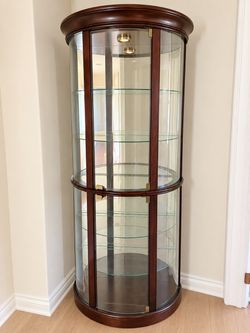 Wood Round Glass Curio Display Cabinet