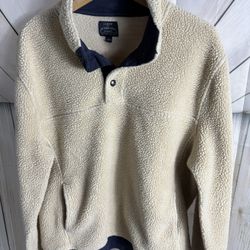 J Crew Factory Authentic Snap Fleece Men’s Medium Beige/ Navy