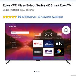 Roku 75” Smart Tv TCL With Mount