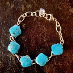 Kingman Turquoise Gold Link Bracelet 