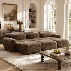 Durham 115" Modular Corduroy Plush 3-Seater Sofa with High-Density Sponge and Movable Ottomans