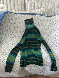 Old Navy Green and Blue Striped Turtleneck Sweater
