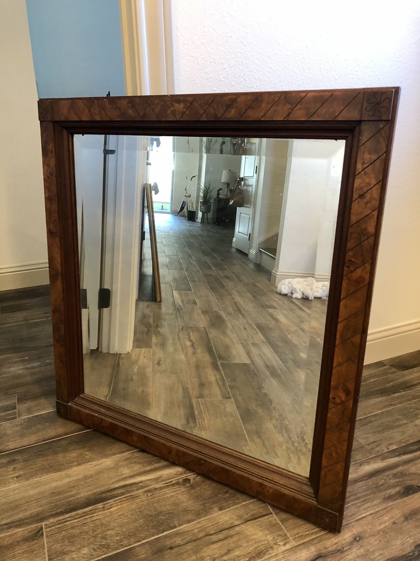 Antique Wood Glass Mirror