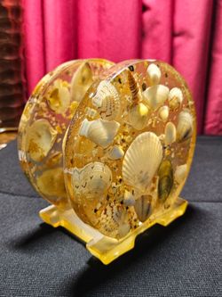 Vintage Seashell Lucite Napkin & Mail Holder - Beach Decor