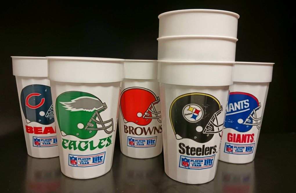 Vintage Vntg 1992/1993 Super Bowl XXVII Miller Lite Beer NFL Football Promotional Cups Bears, Eagles, Browns, Steelers,  Giants