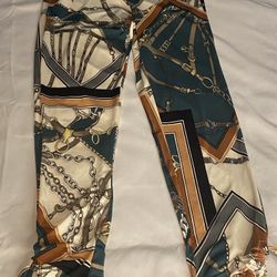 Womans Pant/Shirt Set Size M Green/Gold 