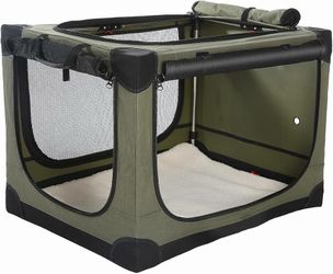 33 x 25 x 25 Inch Collapsible Soft Dog Crate for Dogs Up to 70 lbs, Portable Travel Pet Kennel with 4 Zip Doors, Foldable Indoor Outdoor Crate with Ma
