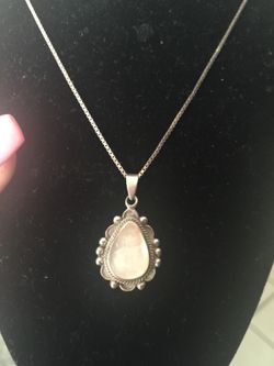 925 Italy sterling silver necklace 5 gram 18" inches. With Mothers Pearl and marcasite charm $15