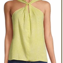 Worthington Women Green Abstract Halter Top Blouse Size 1X