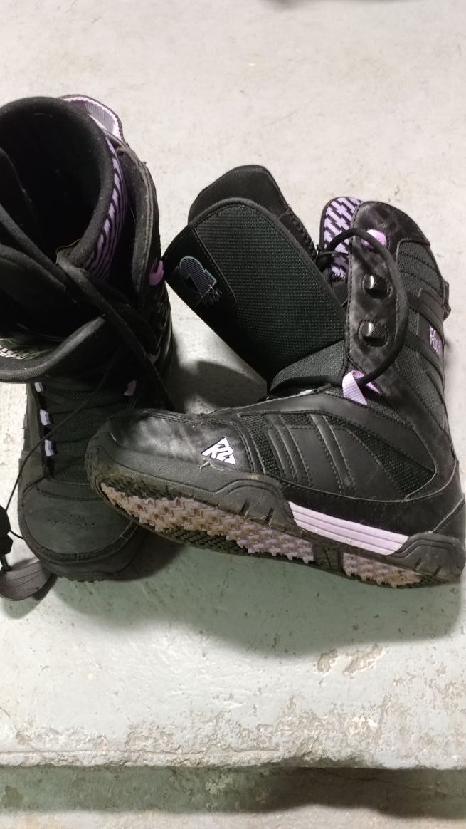 Snowboarding boots pants and jacket