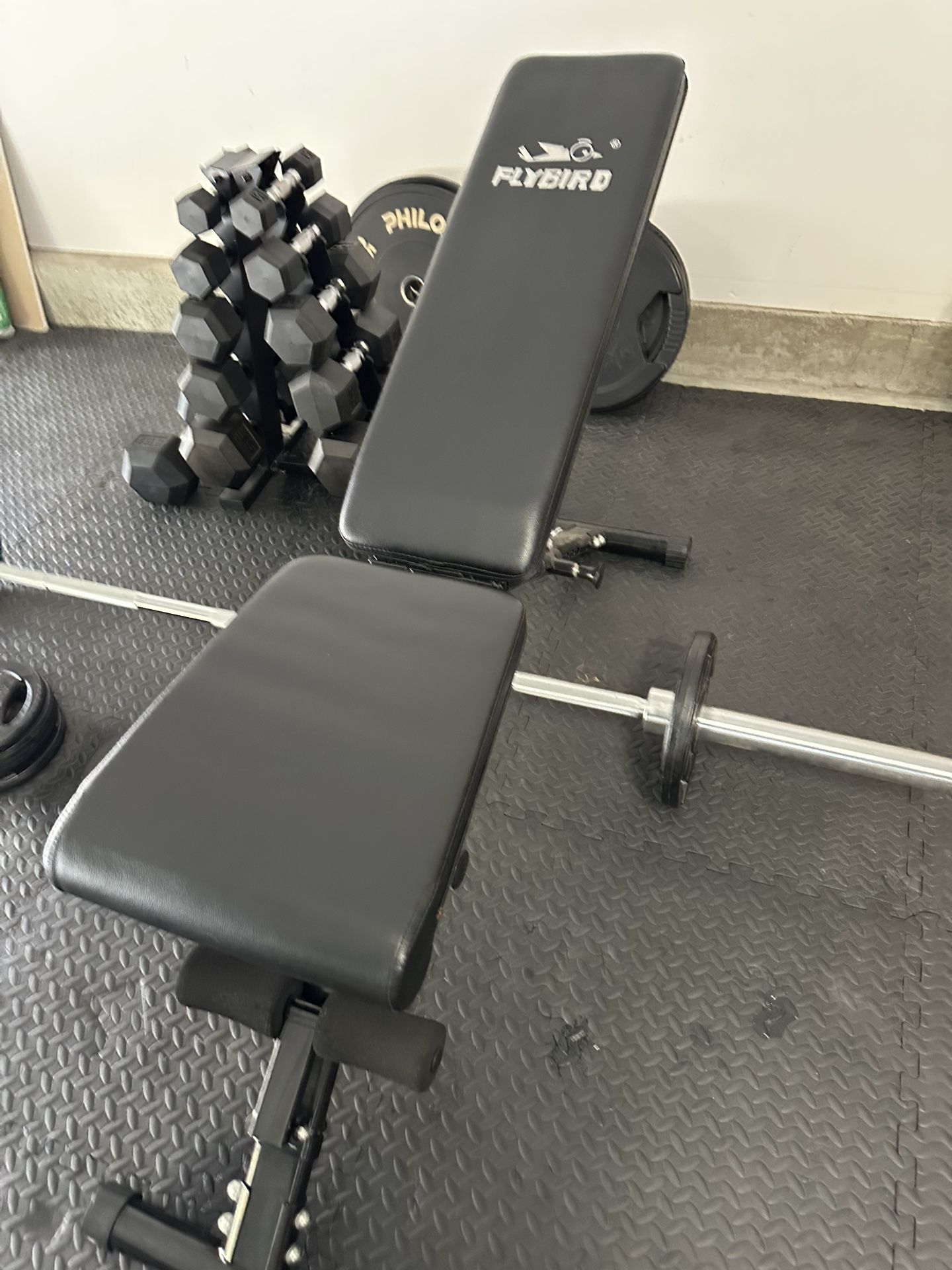 Complete Home Gym Weight Set + Barbell, Dumbbells, Plates & Mat