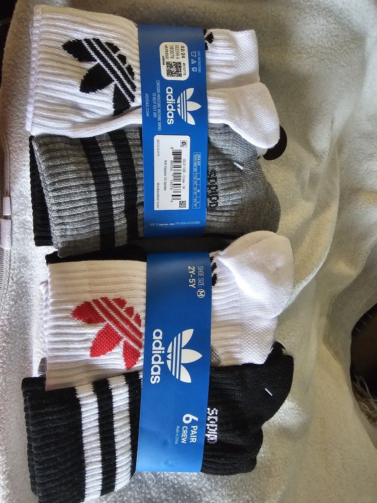 Adidas 6-Pair Crew Socks, Size 2Y-5Y