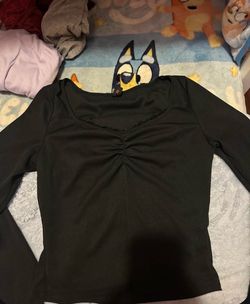 Black Ribbed Long Sleeve Ruched Top
